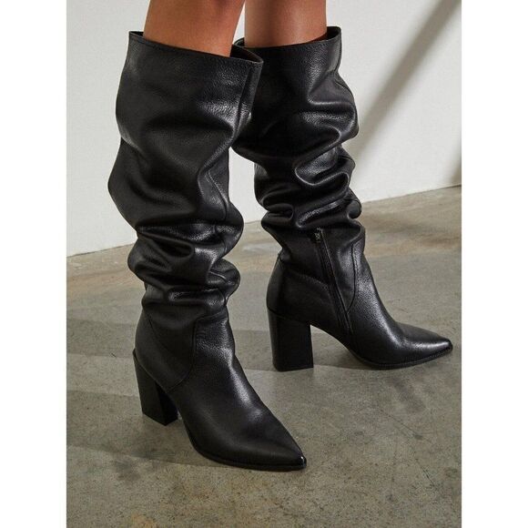 NEW FREE PEOPLE Sz 36 6 RILEY TALL SLOUCH BOOTS IN BLACK LEATHER - Picture 3 of 3